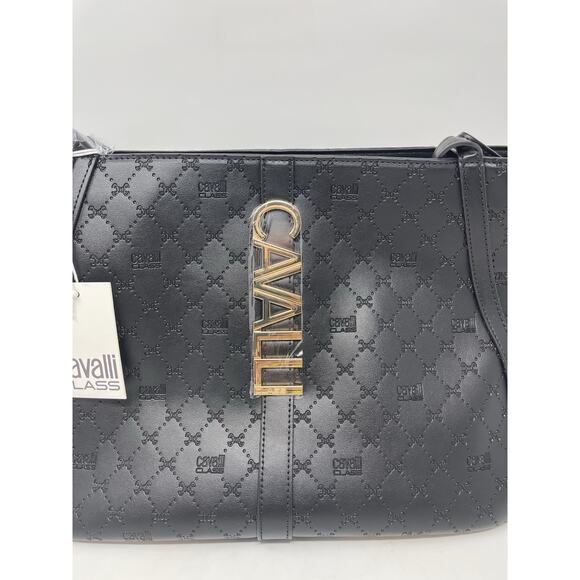 NEW Cavalli Class Sandra Shopper Tote Bag Black Onyx Logo Medium NWT $118 MSRP - Picture 2 of 13